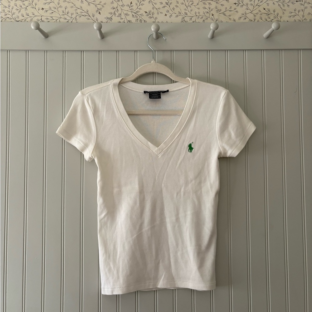 Ralph Lauren Women's White V-Neck T-Shirt